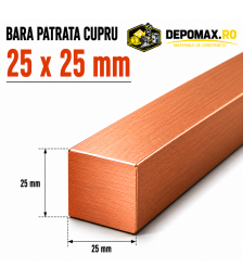 Bara patrata cupru 25 x 25 mm – lungime 3 metri – Cu-ETP